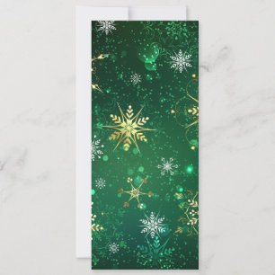 Xmas Golden Snowflakes on Green Background Announcement