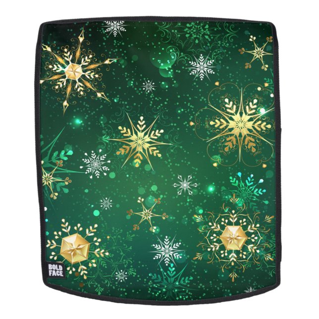 Xmas Golden Snowflakes on Green Background Backpack (Removable Face)