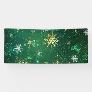 Xmas Golden Snowflakes on Green Background Banner