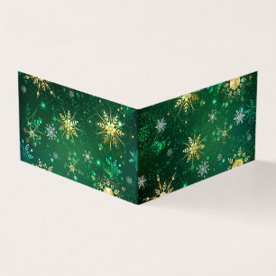 Xmas Golden Snowflakes on Green Background Business Card