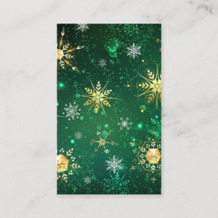 Xmas Golden Snowflakes on Green Background Business Card