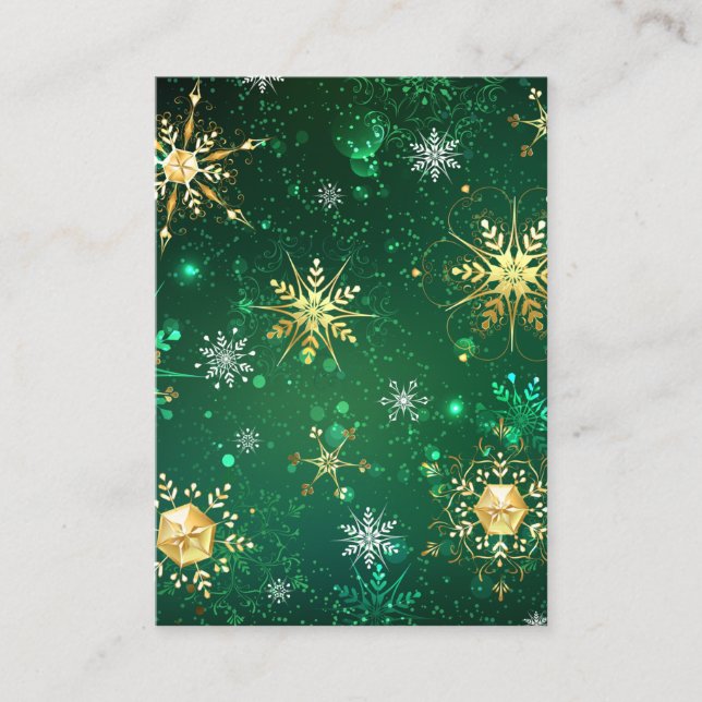 Xmas Golden Snowflakes on Green Background Calling Card (Front)