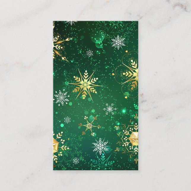 Xmas Golden Snowflakes on Green Background Calling Card (Front)