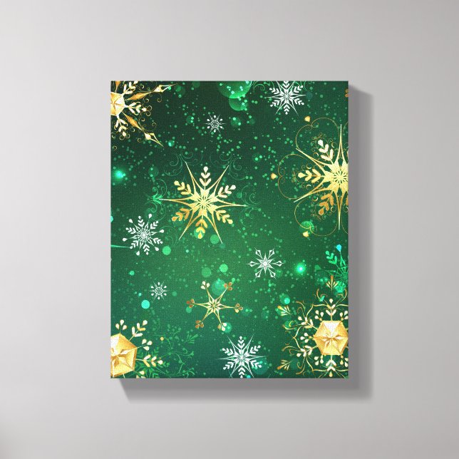 Xmas Golden Snowflakes on Green Background Canvas Print (Front)