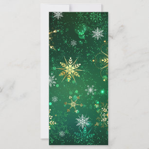 Xmas Golden Snowflakes on Green Background Card