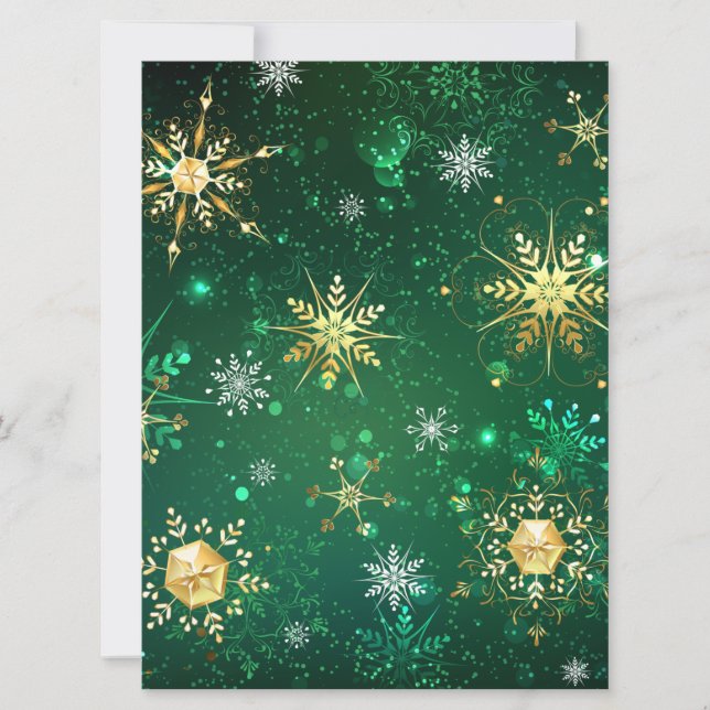Xmas Golden Snowflakes on Green Background Card (Front)