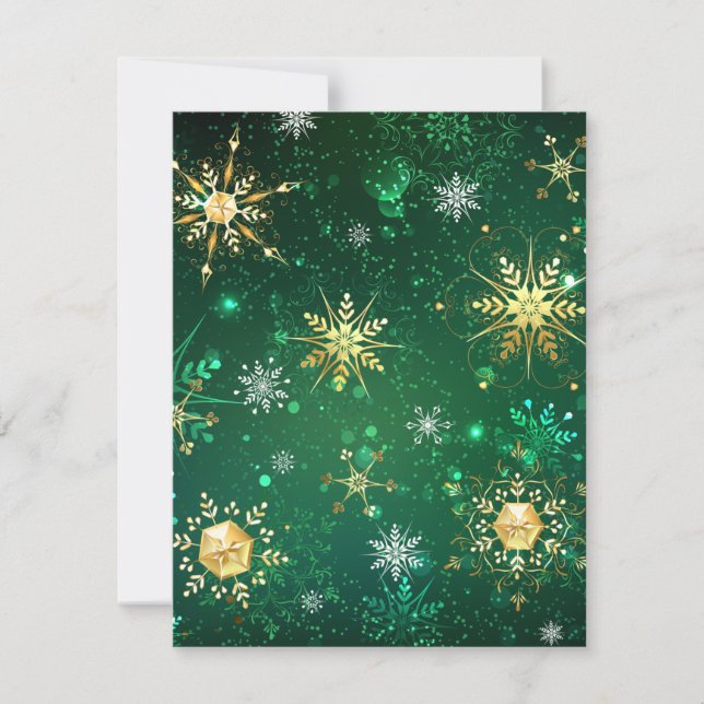 Xmas Golden Snowflakes on Green Background Card (Front)