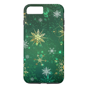 Xmas Golden Snowflakes on Green Background iPhone 8 Plus/7 Plus Case
