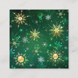 Xmas Golden Snowflakes on Green Background Discount Card