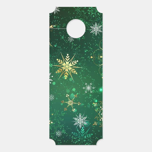 Xmas Golden Snowflakes on Green Background Door Hanger (Front)