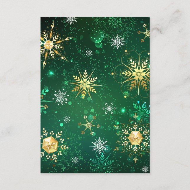 Xmas Golden Snowflakes on Green Background Enclosure Card (Front)