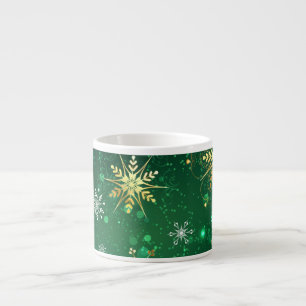 Xmas Golden Snowflakes on Green Background Espresso Cup