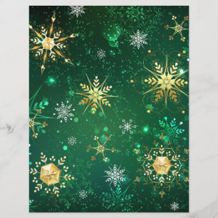 Xmas Golden Snowflakes on Green Background Flyer