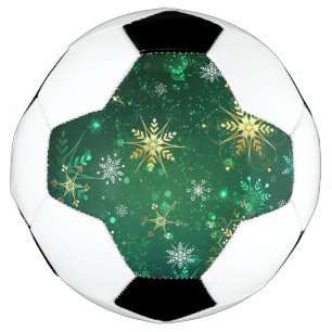 Xmas Golden Snowflakes on Green Background Football