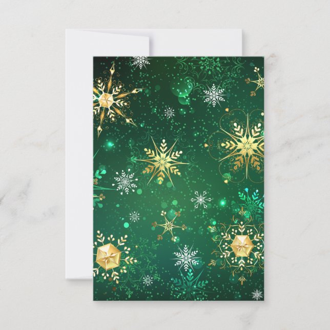 Xmas Golden Snowflakes on Green Background Invitation (Front)
