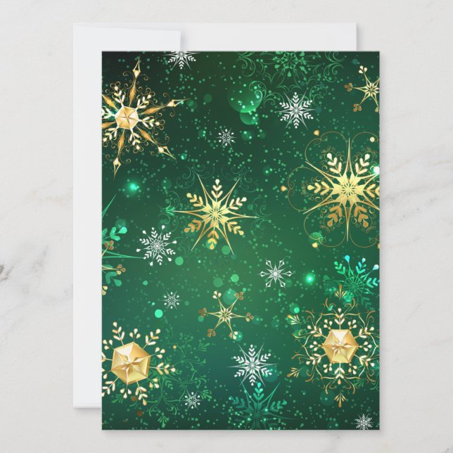 Xmas Golden Snowflakes on Green Background Invitation (Front)
