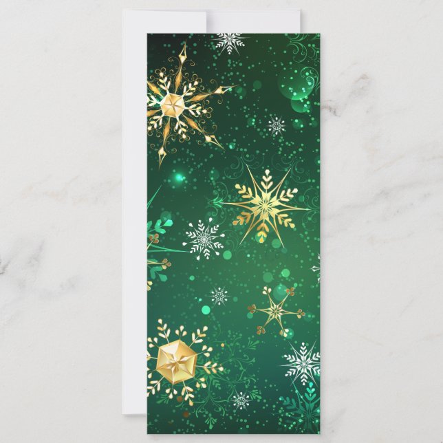 Xmas Golden Snowflakes on Green Background Invitation (Front)