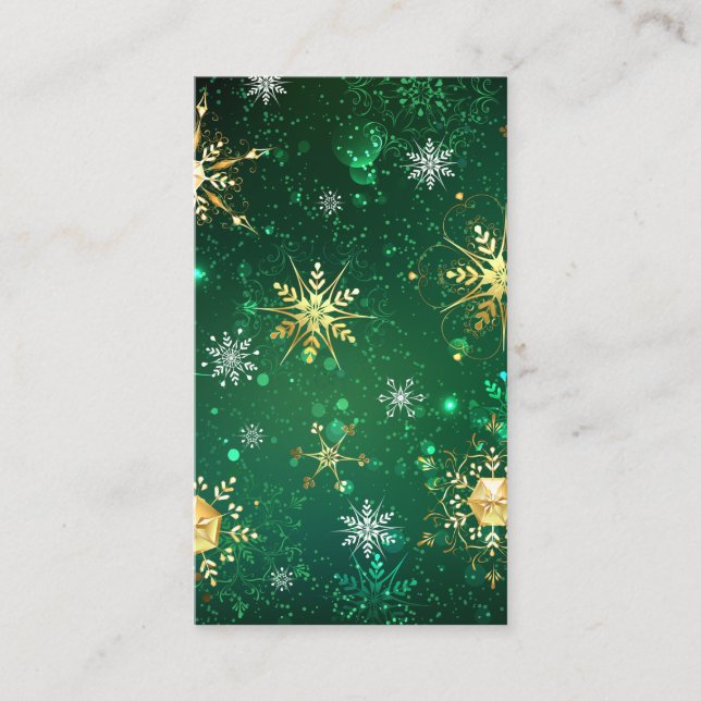 Xmas Golden Snowflakes on Green Background Loyalty Card (Front)