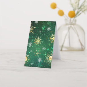 Xmas Golden Snowflakes on Green Background Loyalty Card