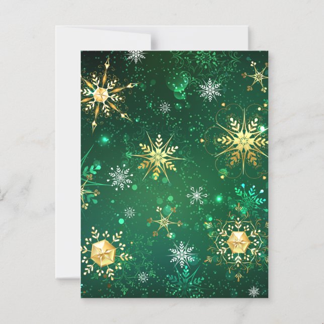 Xmas Golden Snowflakes on Green Background Magnetic Invitation (Front)
