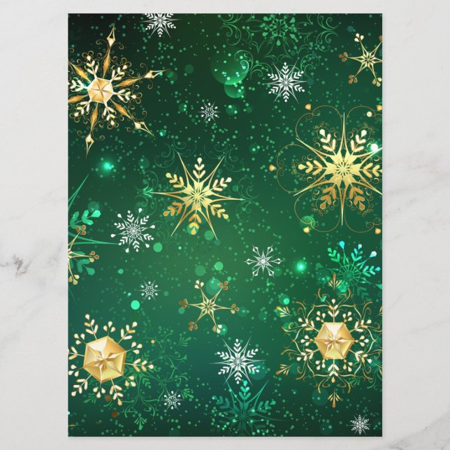 Xmas Golden Snowflakes on Green Background Menu (Front)