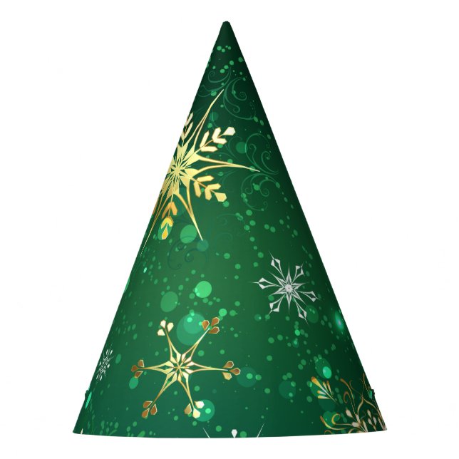 Xmas Golden Snowflakes on Green Background Party Hat (Front)
