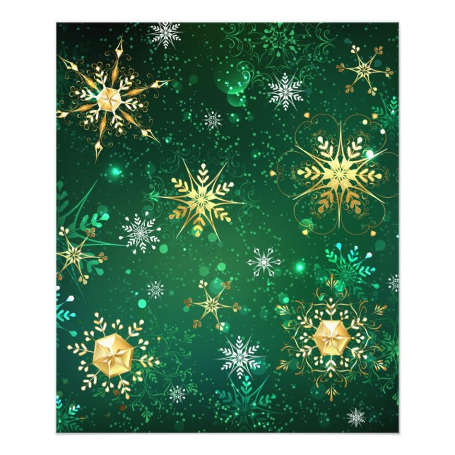 Xmas Golden Snowflakes on Green Background Photo Print (Front)