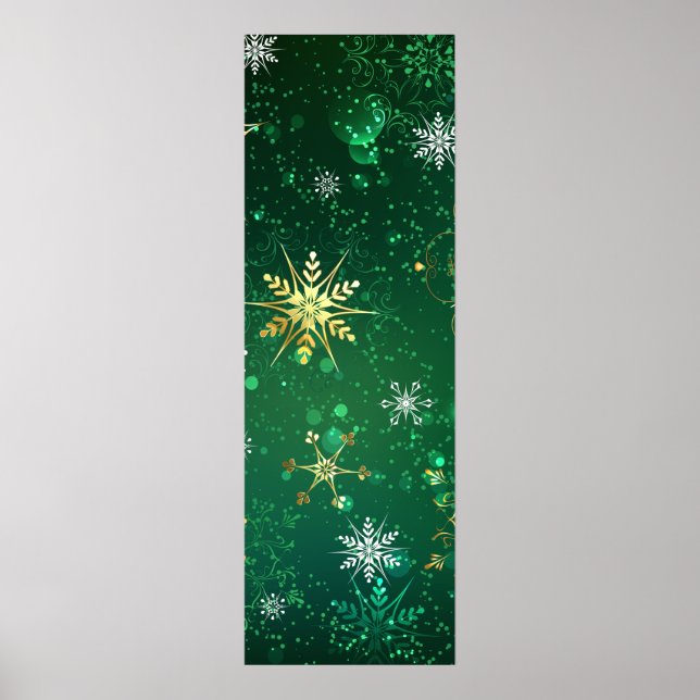 Xmas Golden Snowflakes on Green Background Poster (Front)