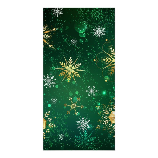 Xmas Golden Snowflakes on Green Background Poster (Front)
