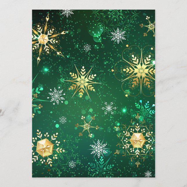 Xmas Golden Snowflakes on Green Background Programme (Front)
