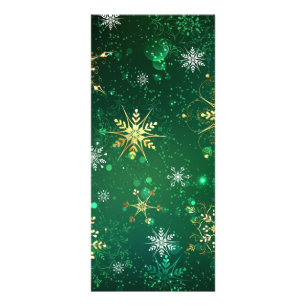 Xmas Golden Snowflakes on Green Background Rack Card