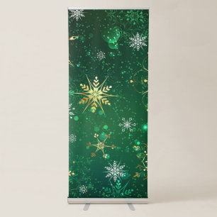 Xmas Golden Snowflakes on Green Background Retractable Banner