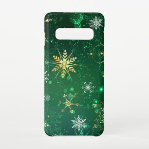 Xmas Golden Snowflakes on Green Background Samsung Galaxy Case