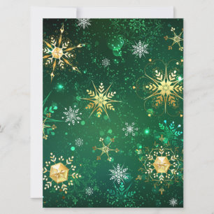 Xmas Golden Snowflakes on Green Background Save The Date