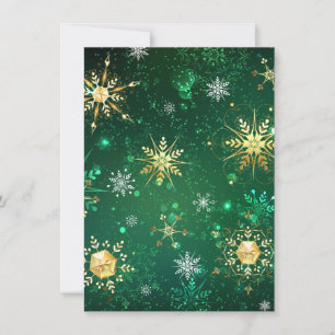 Xmas Golden Snowflakes on Green Background Save The Date