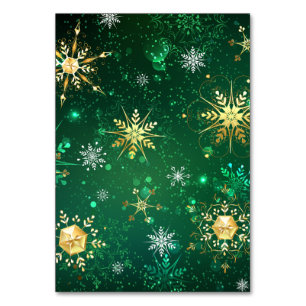 Xmas Golden Snowflakes on Green Background Table Number