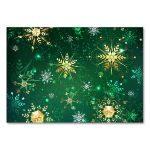 Xmas Golden Snowflakes on Green Background Table Number