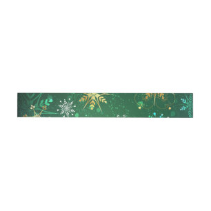 Xmas Golden Snowflakes on Green Background Wrap Around Label