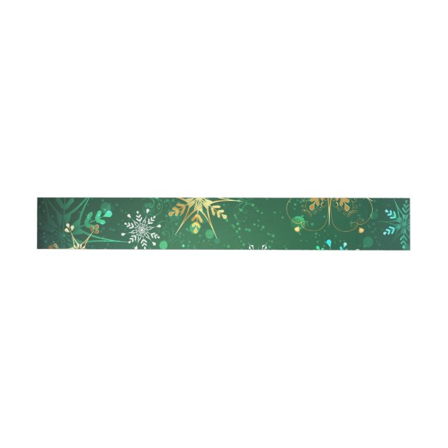 Xmas Golden Snowflakes on Green Background Wrap Around Label (Individual)