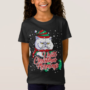 Xmas grumpy kitten cat elf hate morning Christmas T-Shirt