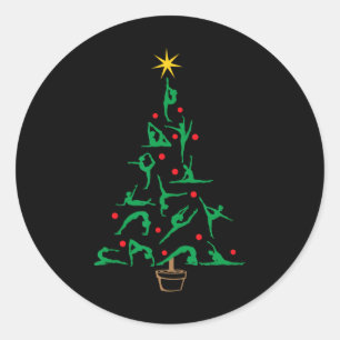 Xmas Gymnastics Yoga Christmas Tree Classic Round Sticker