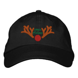 Xmas Helper Red Nose Reindeer Embroidery Embroidered Hat