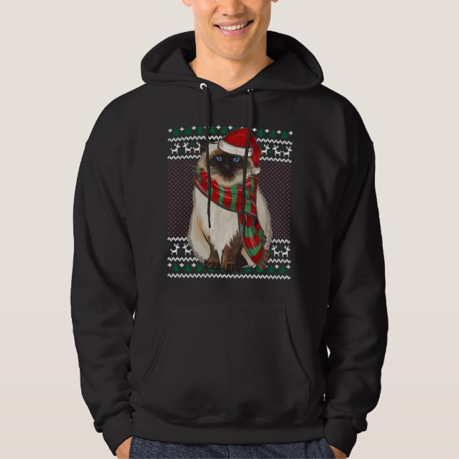 Xmas Himalayan Cat Santa Hat Ugly Christmas Hoodie (Front)