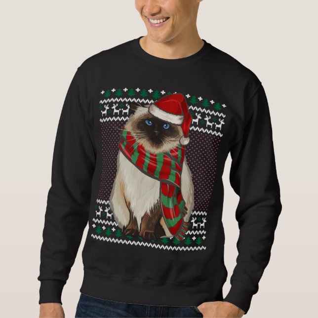 Xmas Himalayan Cat Santa Hat Ugly Christmas Sweatshirt (Front)