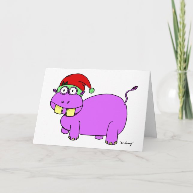 Xmas Hippo Christmas Card (Front)