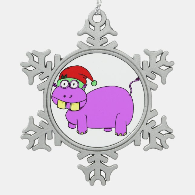 Xmas Hippo Pewter Ornament (Front)
