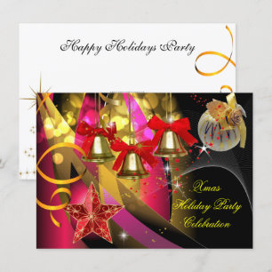 Xmas Holiday Christmas Party Pink Gold Red Black Invitation