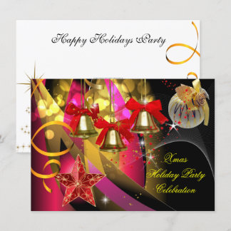Xmas Holiday Christmas Party Pink Gold Red Black Invitation