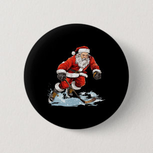 Xmas Holiday Fun Santa Playing Ice Hockey Christma 6 Cm Round Badge