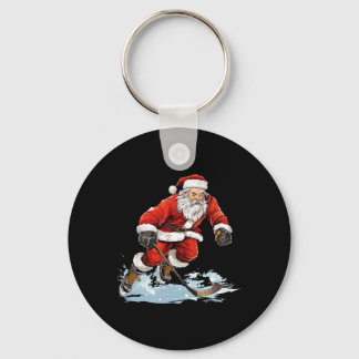 Xmas Holiday Fun Santa Playing Ice Hockey Christma Key Ring